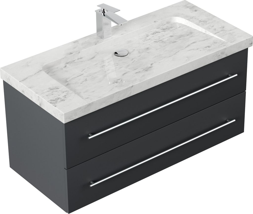 Badmöbel Marmor Carrara White YAMO 100 cm 1 Hahnloch SoftClose in versch. Ausführungen