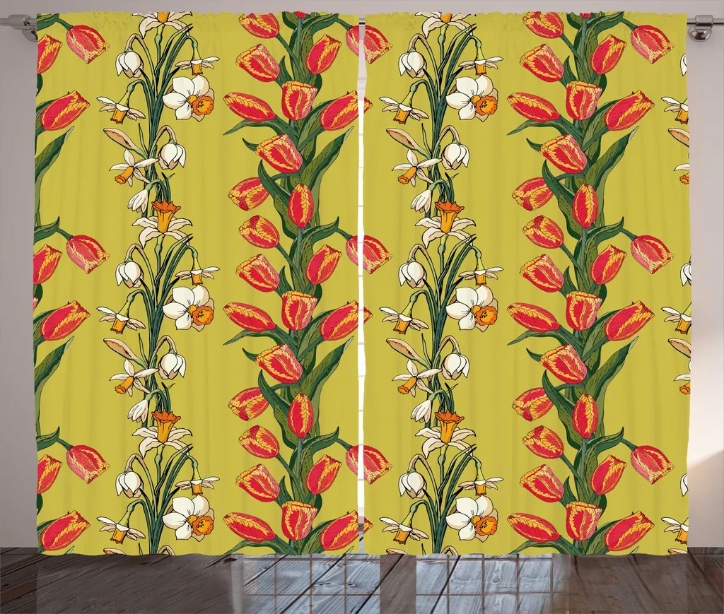Rideaux de Décoration Rustique pour Salon - Motif Tulipes 280 x 225 cm