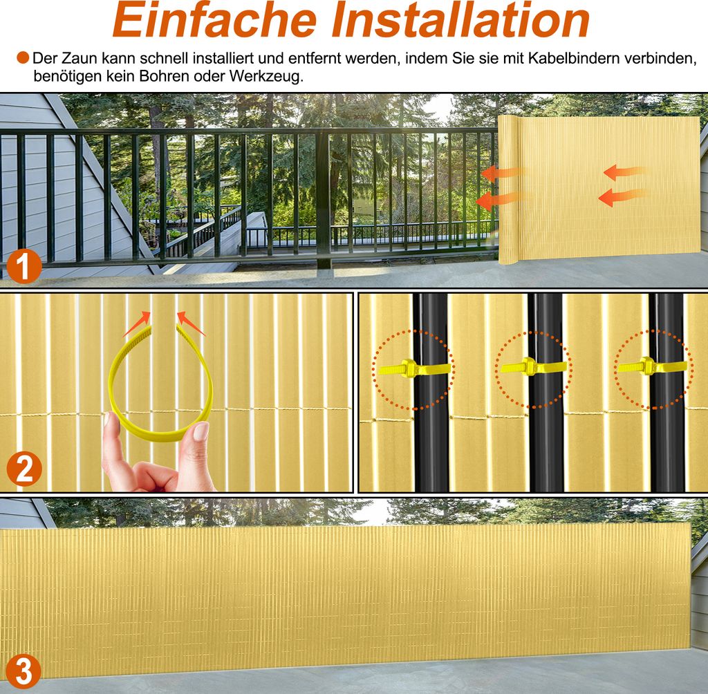 LZQ 160x400cm Sichtschutzmatte PVC Bambus Sichtschutz Produktbild 7