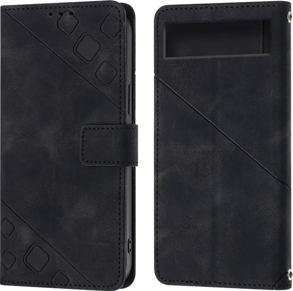 Custodia Antiurto Google Pixel 7A Portafoglio - Pelle Nero Rilievo