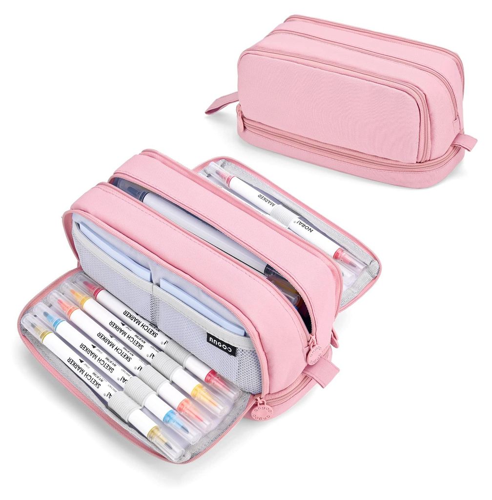 Großes Federmäppchen mit 4 Fächern, multifunktional, für Kinder, Schüler, Mädchen, Jungen, Schule, Büro, Make-up, rosa