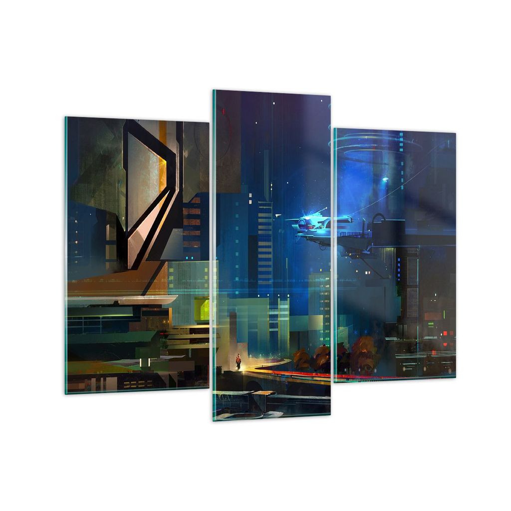 Bilder auf glas - Fantasie Stadt - 130x100cm - Glasbilder - Wandbilder - Kunstdruck - zum Aufhängen bereit - Wanddekoration aus Glas - Glas Bilder...