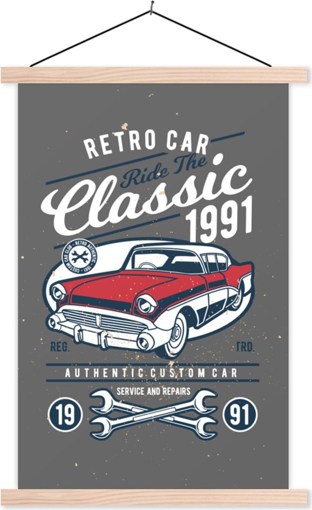 MuchoWow Textilposter Auto - Oldtimer - Werkzeuge 40x60 cm mit holzfarbenen Rahmen - Poster