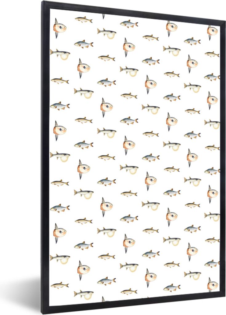 MuchoWow MuchoWow Gerahmtes Poster Fische - Farben - Muster 60x90 cm - Poster mit zchwarzem Bilderrahmen - Kunst