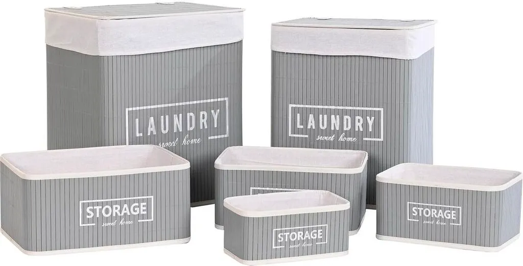 Set de corbeilles en bambou DKD Home Decor gris foncé - 5 et 6 pièces