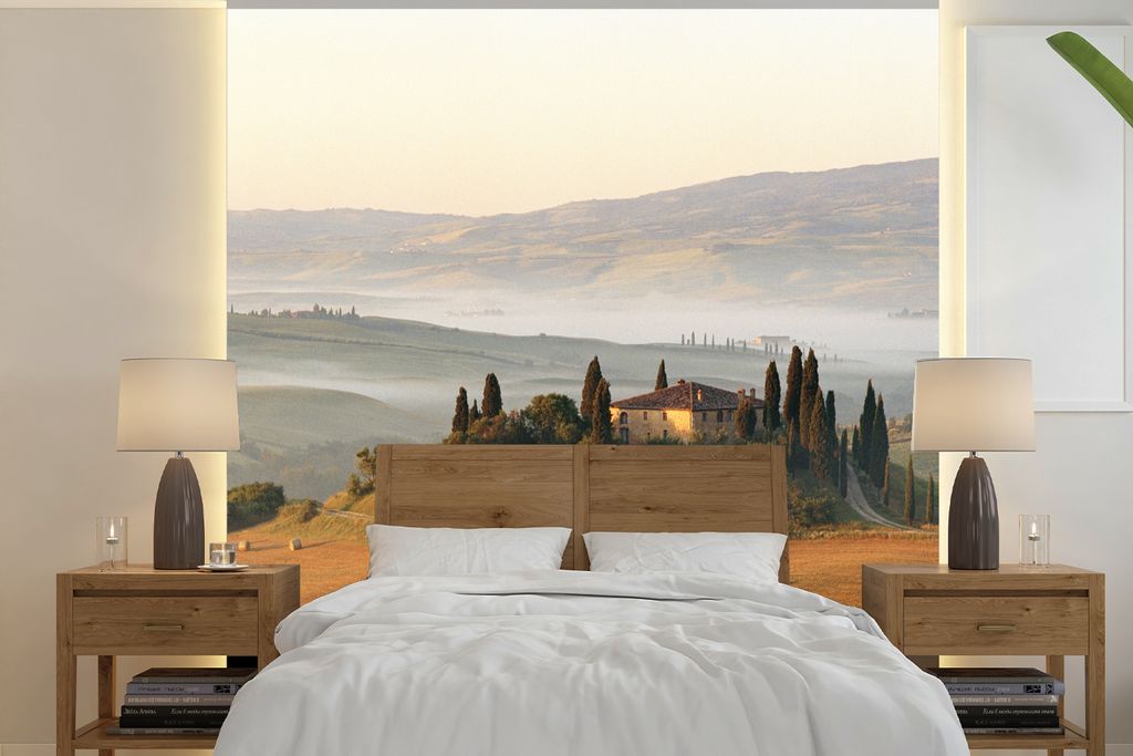 MuchoWow Fototapete für Wohnzimmer oder Schlafzimmer Wandtapete Vinyl Motivtapete Toskana - Landschaft - Italien - 220x220 cm - Tapeten