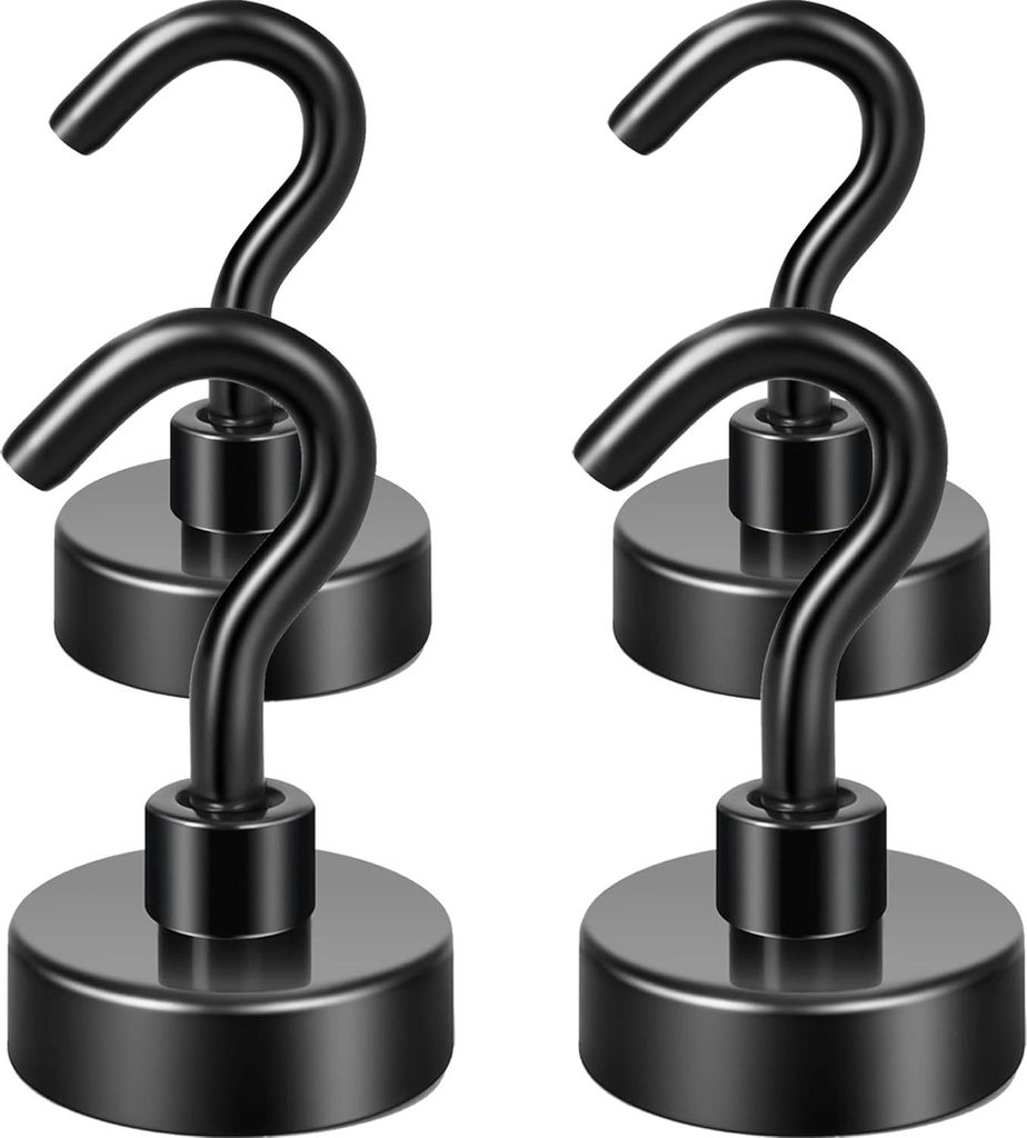 Extra starke schwarze Magneethaken 1 kg - Neodym magnetische Haken für Gadgets und Küche (Set von 4)
