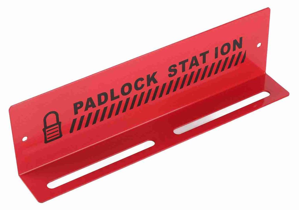 Lockout-Tagout-Station: Rote Stahl-Wandhalterung mit Alarmfunktion und Vorhängeschlossstation für den Arbeitsplatz des Managements