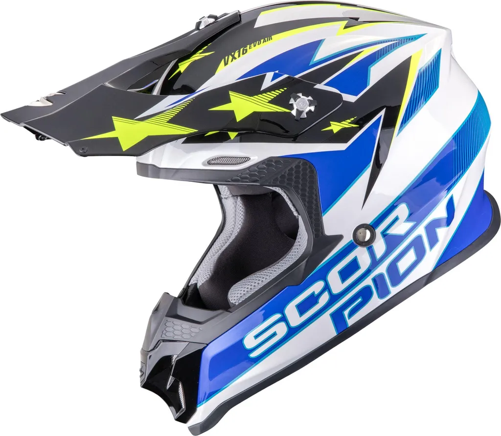 Casque de Cross Scorpion VX-16 Evo Air Patriot Coloris Jaune et Bleu