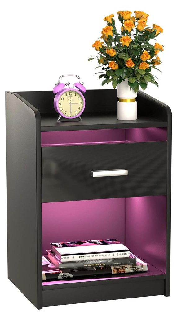 Nachttisch - Beistelltisch mit LED-Beleuchtung - Ladestation mit USB - Schublade mit Stauraum - Holz 40x35x58 cm - Schwarz