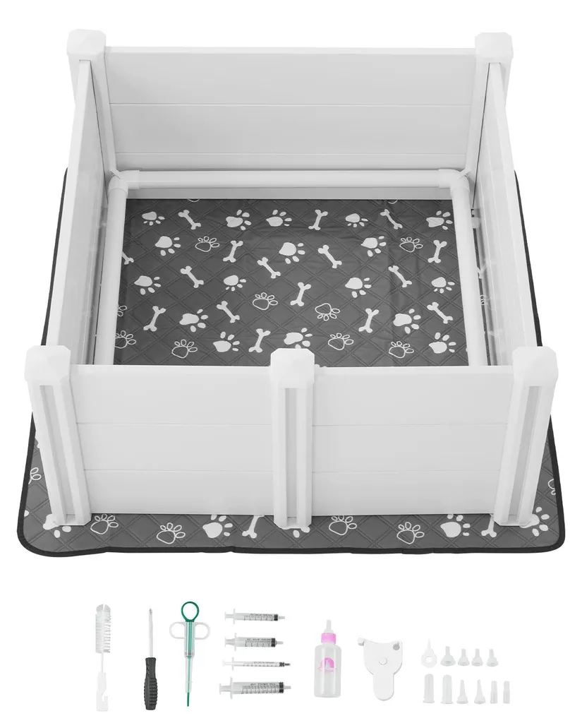 Cage de mise bas SucceBuy 98x98x46 cm en PVC blanc avec tapis lavable