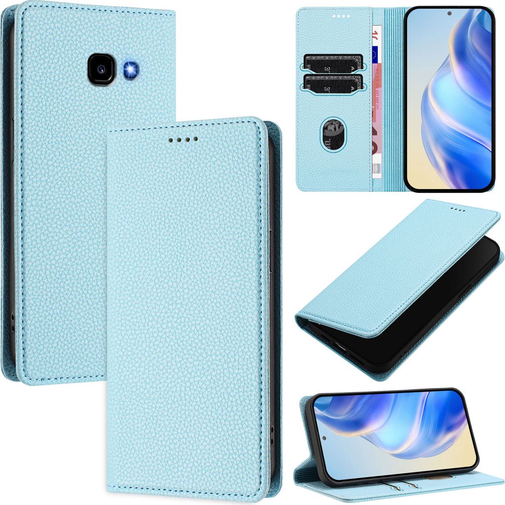 Litchi Leder Handyhülle für Samsung Galaxy A3 2017 Wallet Kartenfächer Standfunktion Hülle Hellblau