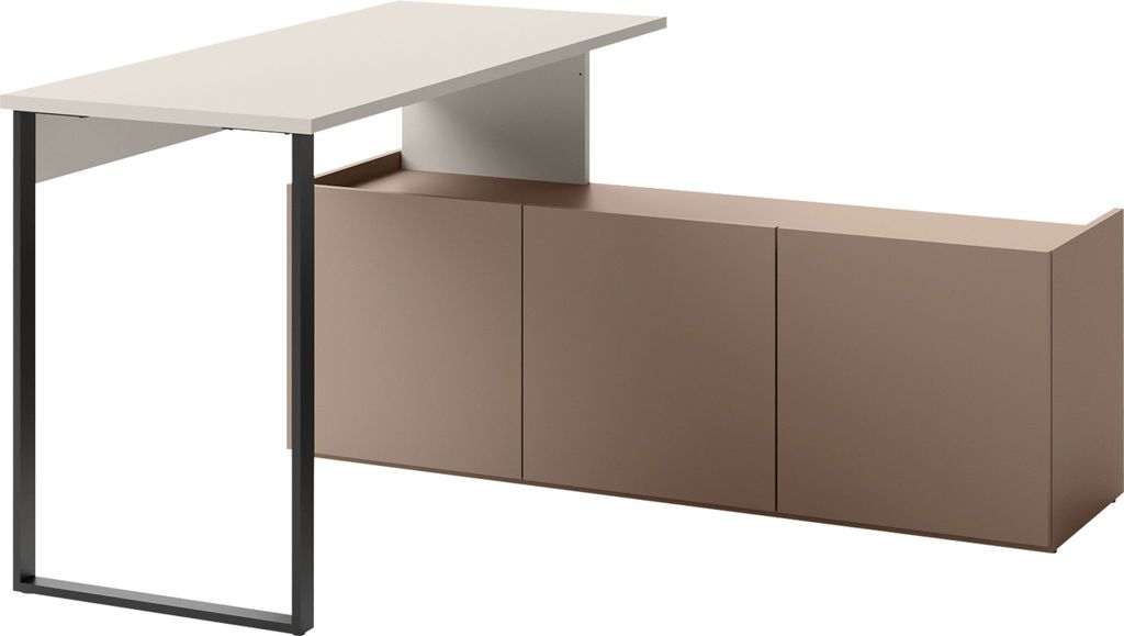 MIRJAN24 Schreibtisch Sigma 3D SG10, Computertisch mit integrierte Kommode, Jugendzimmer Kollektion (Farbe: Cashmere / Trüffel)
