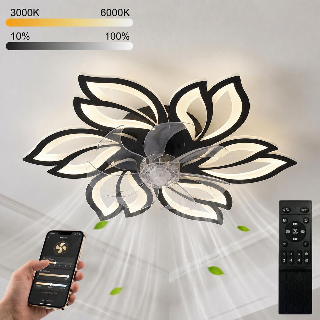 Schwarzer Moderner Deckenventilator mit Beleuchtung Ø65 cm, Produktbild 