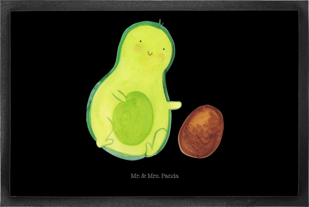 Mr. & Mrs. Panda Schmutzfangmatte Avocado Kern rollt 50 x 75 cm - Schwarz - Geschenk, Babyparty, Baby, Gummimatte, Geburt, Fußabstreifer, Liebe, S...
