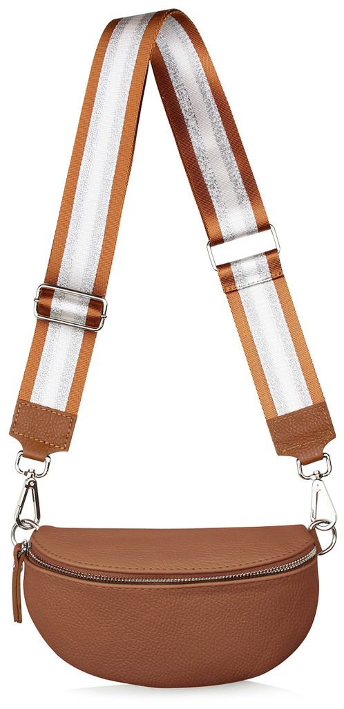 Verstellbarer Schultergurt 75-120cm Schulterriemen in Silberoptik 5cm breit, braun