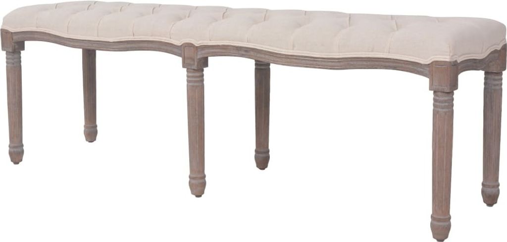 The Living Store Bank Leinen Massivholz 150 x 40 x 48 cm Cremeweiß