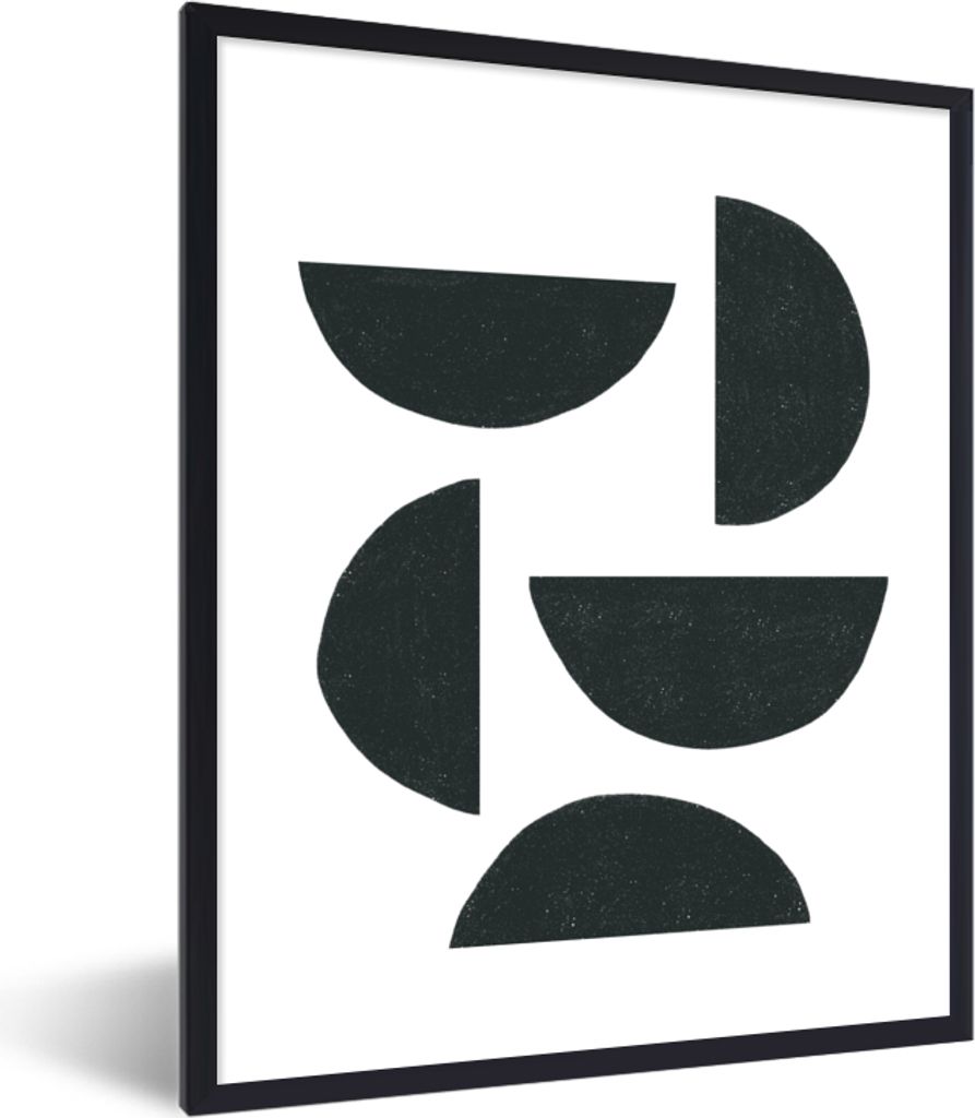 MuchoWow Gerahmtes Poster Geometrische Figuren - Abstrakt - Schwarz 60x80 cm - Poster mit Schwarzem Bilderrahmen Wandposter Rahmen Foto Bilder - ...