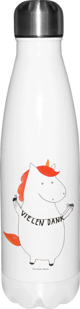 Mr. & Mrs. Panda Thermosflasche Einhorn Dankeschön - Weiß - Geschenk, Einhörner, Danke, Vielen Dank, Thermos, Danksagung, Thermo-Trinkflasche, E...