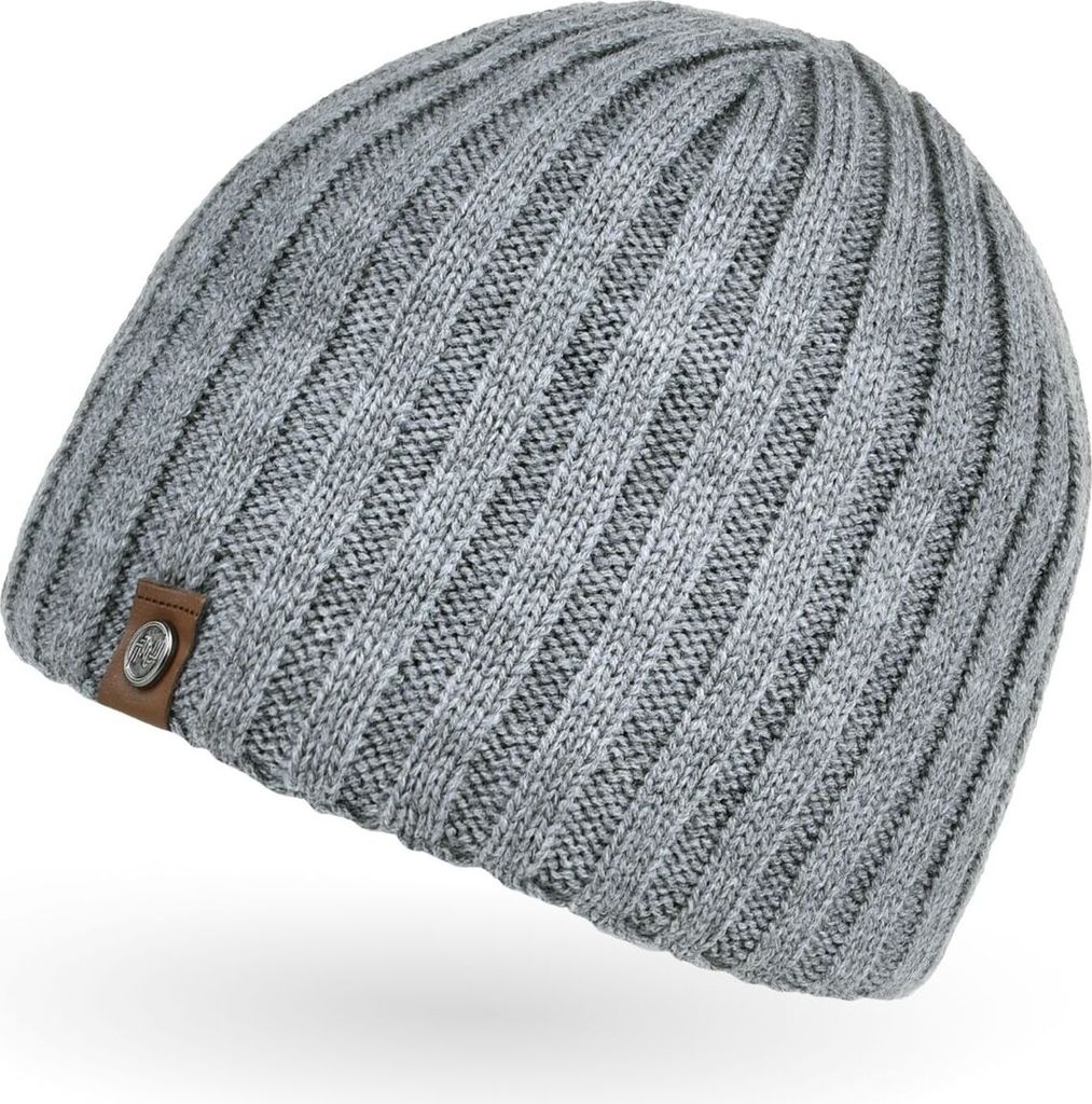 Herren Beanie Wintermütze Strickmütze Rippstrick Neverless Hellgrau