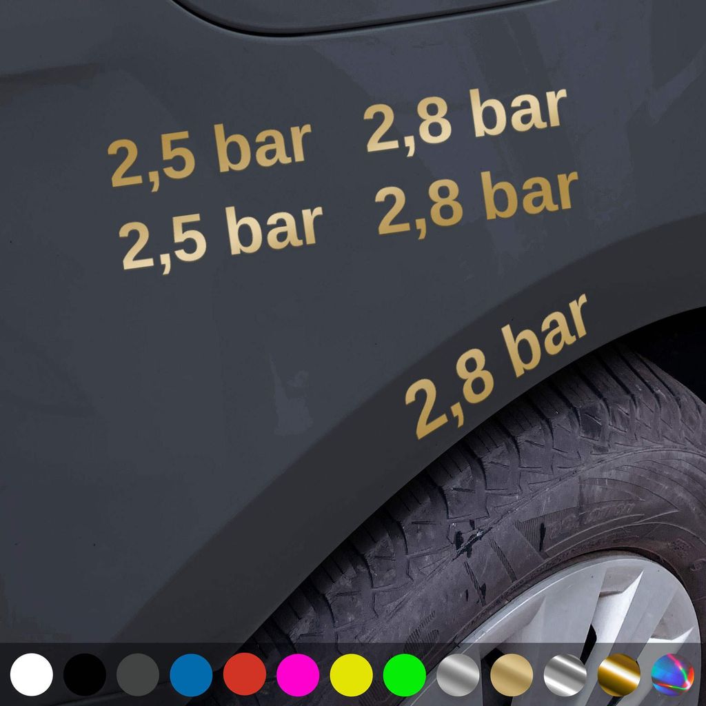 PantherPixel Reifendruck Aufkleber Reifenluftdruck BAR Luftdruck Sticker Auto Geschenkidee Farbe Gold