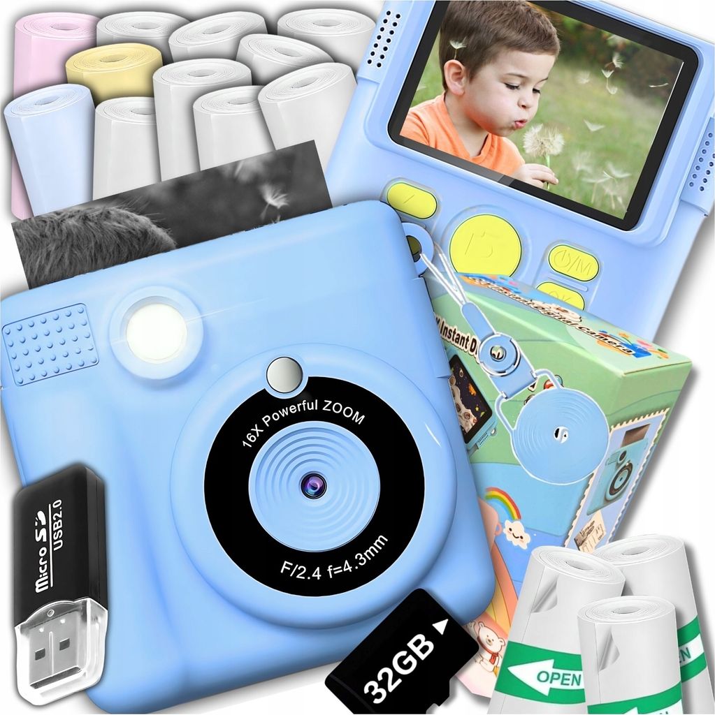 Digitální Instantní Fotoaparát Pro Děti S Tiskárnou + 32Gb Obrázek produktu 