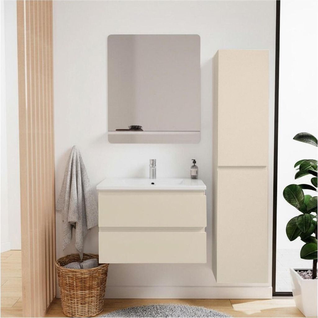 Einzelwaschtisch-Set 60 cm + Wasserhahn + Spiegel + SORRENTO-Säule