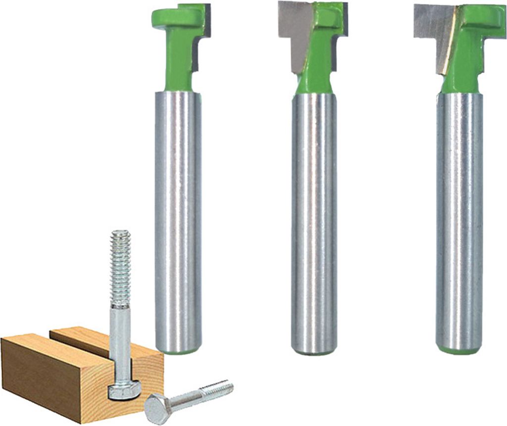 Schluessellochfraeser-Set 6,35 mm (1/4 Zoll) Schaft 5/16 3/8 & 1/2 Zoll Klingendurchmesser fuer Holz-Sechskantschrauben T-Track Nutenfraeser Set