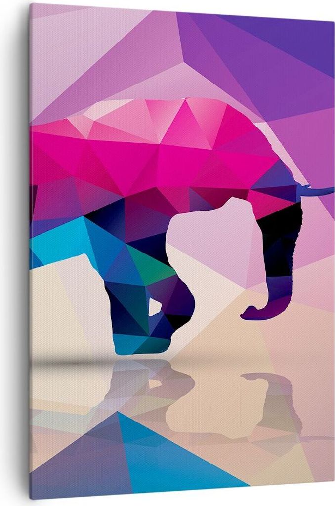 Bild auf Leinwand - Leinwandbild - Einteilig - Elefanten Illustration Bunt - 70x100cm - Wand Bild - Wanddeko - Wandbilder - Leinwanddruck - Wanddek...