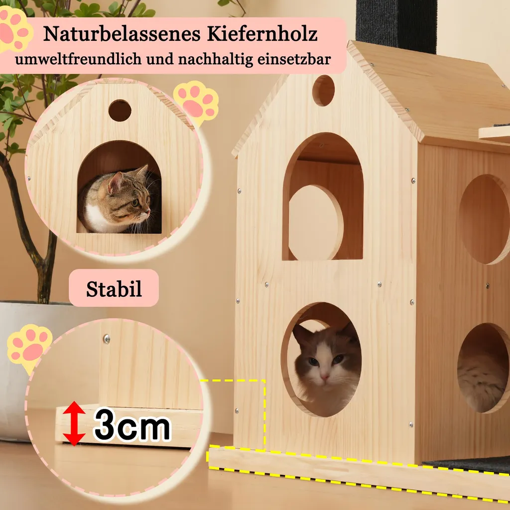 Arbre à Chat Design en Bois avec Roue de Course et Griffoirs en Sisal