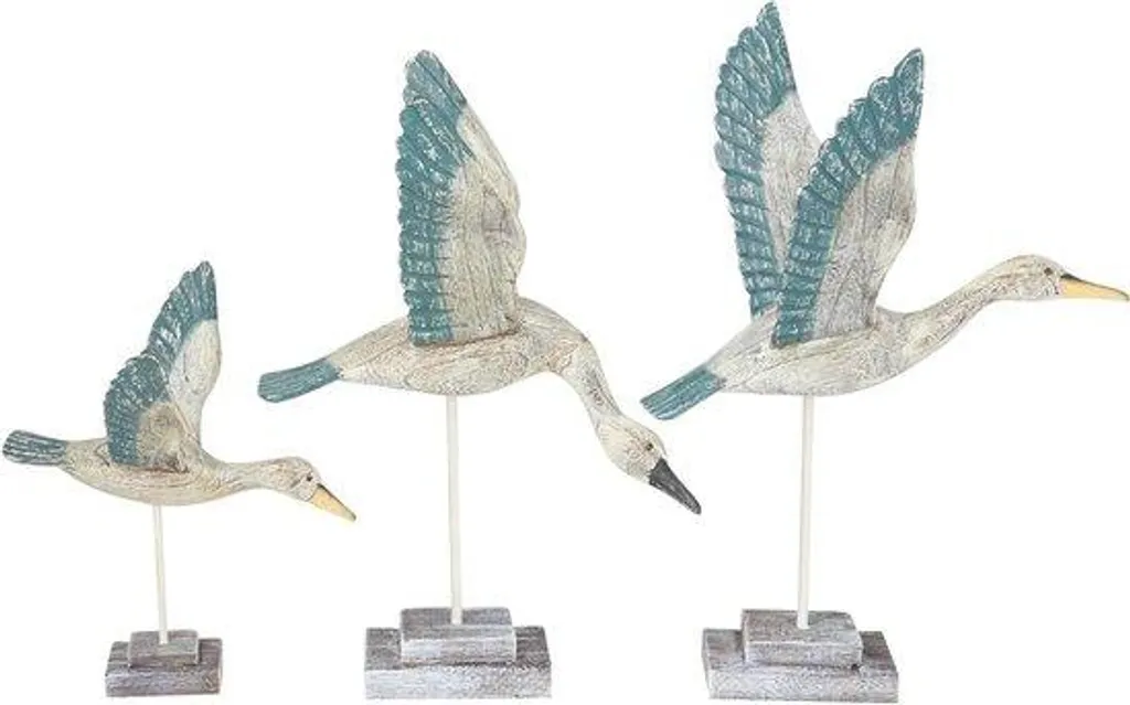 Déco bord de mer oiseaux bois pour salon et chambre - Lot de 3 pièces
