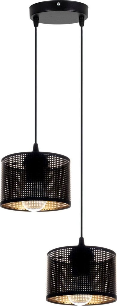 Hängelampe Metall E27 30 cm breit H: max. 90 cm in Schwarz Gold 2-flammig Pendelleuchte