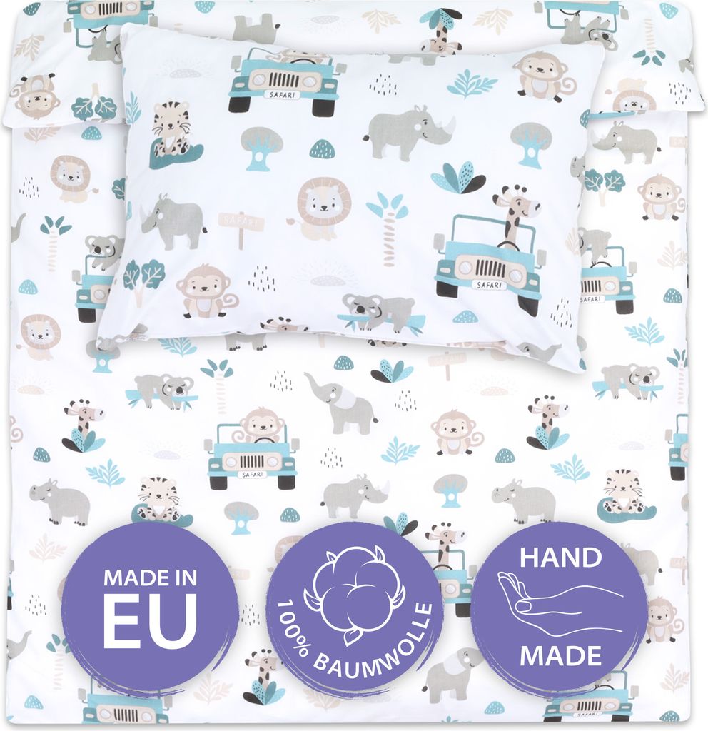 Baby Bettwäsche Set 100 x 135 cm - Kinderbettwäsche Babybettwäsche mit Kissenbezug 60x40 aus Baumwolle Afrika