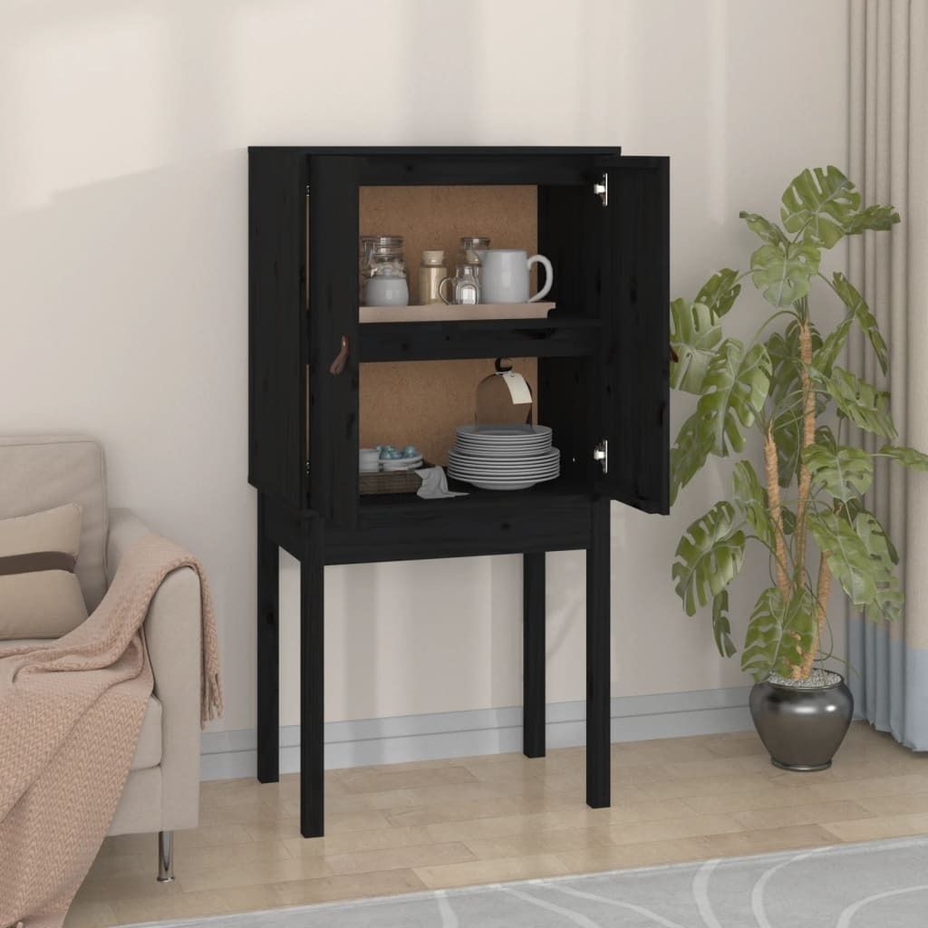 The Living Store Highboard Schwarz 60x40x120 cm Massivholz Kiefer