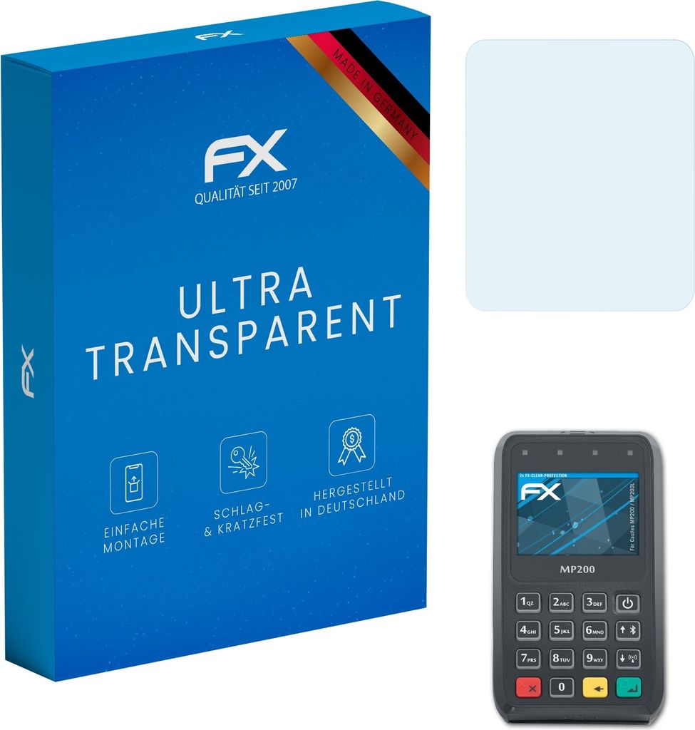 atFoliX FX-Clear 2x Schutzfolie kompatibel mit Castles MP200 / MP200L Displayschutzfolie
