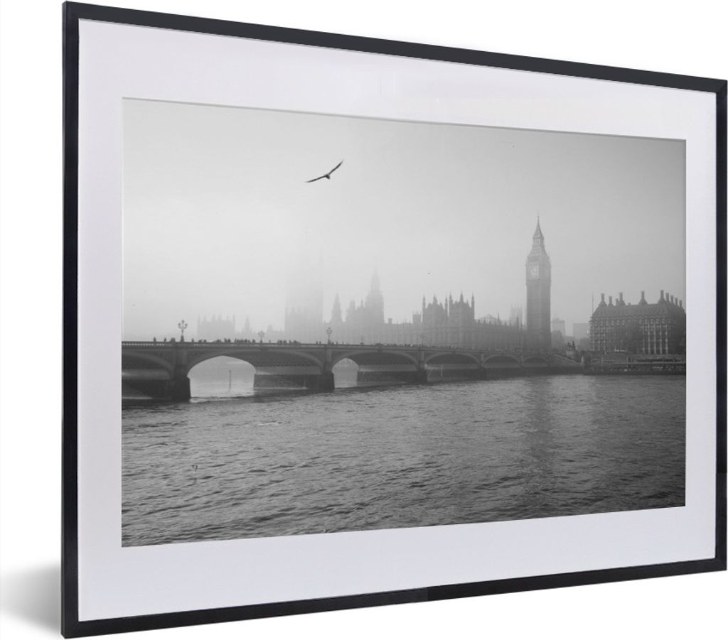 MuchoWow MuchoWow Gerahmtes Poster Schwarz-Weiß-Bild des Big Ben in London 40x30 cm - Poster mit zchwarzem Bilderrahmen - Bilderrahmen - Poste...