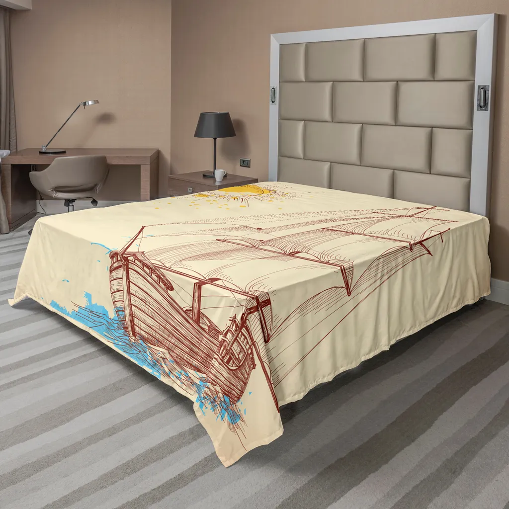 Drap plat pour lit décoratif ambiance nautique et voilier 244x205 cm