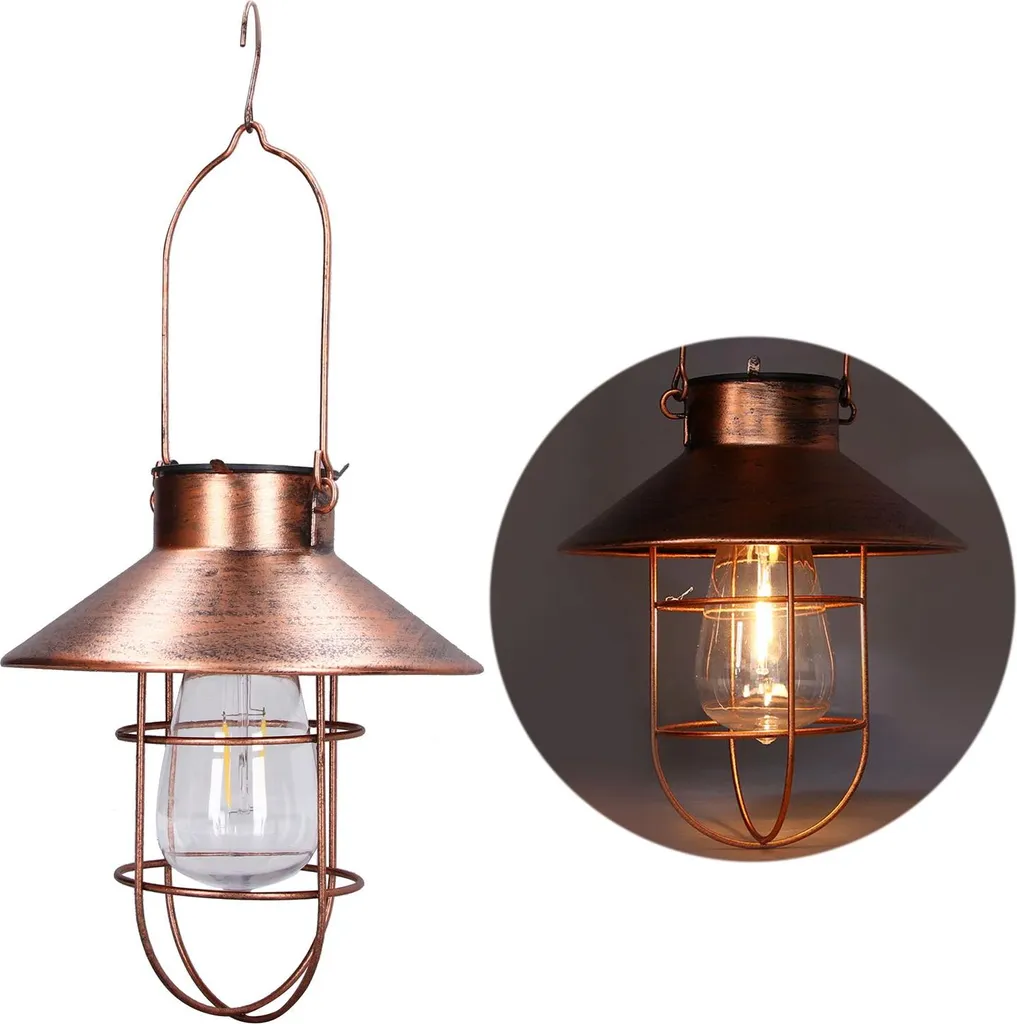 Suspension solaire lanterne rétro LED en fer forgé noir pour extérieur