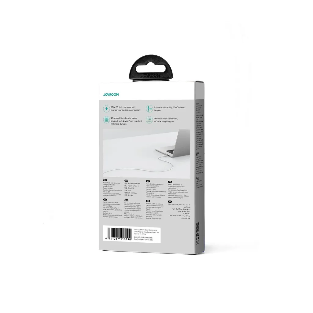 Joyroom SA34-CC3 Cavo Dati USB-C 60W Power Delivery 1m Bianco Nylon - 4