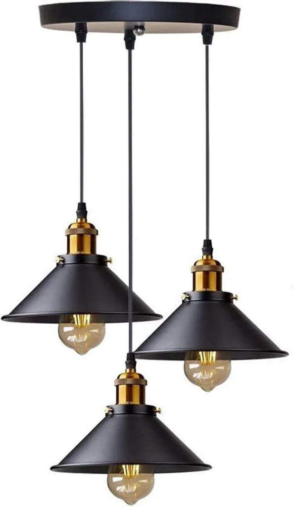 Luminaire industriel pour salon et cuisine noir 3 lampes en fer E27