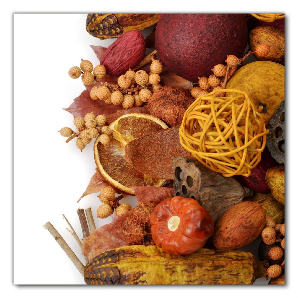 Wallario selbstklebende Möbelfolie/ Tischdecke für Innen und Außen, Größe: 100 x 100 cm - Herbststimmung - Trockenfrüchte, Nüsse und Samen -...