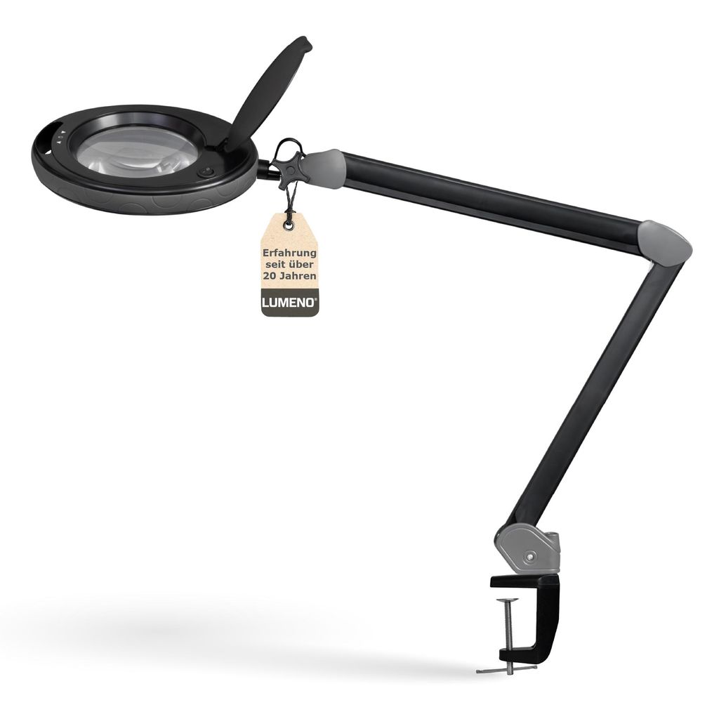 Lumeno LED Lupenleuchte Serie 851X mit 152mm Echtglaslinse, dimmbar, Schwarz, Größe: 3 Dioptrien