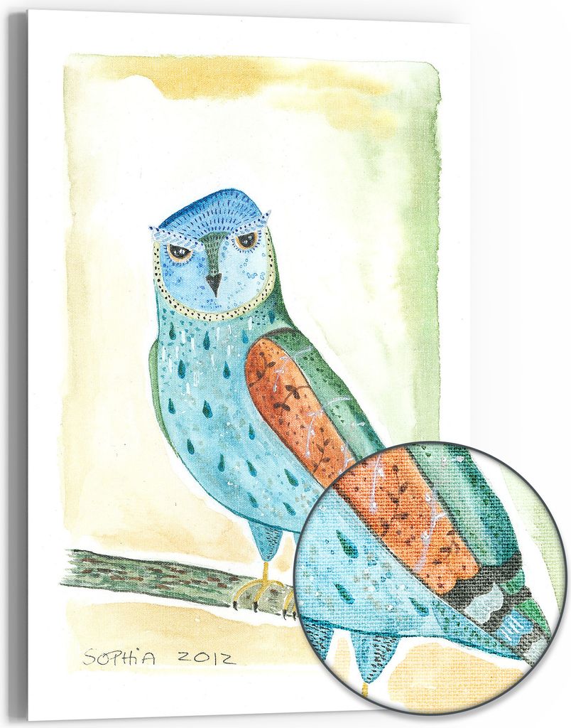 DEQOART Hybrid Leinwand Bild 60x90 cm 'Fine Art 'owl'' Wandbild Glas flach modern