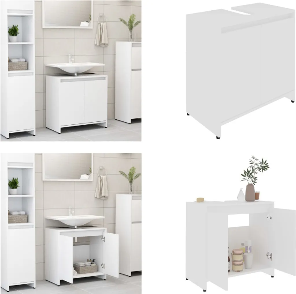 vidaXL Mobiletto da bagno bianco 60x33x61 cm in legno - Mobiletto da bagno - Mobiletti da bagno - Mobiletto - Mobiletti