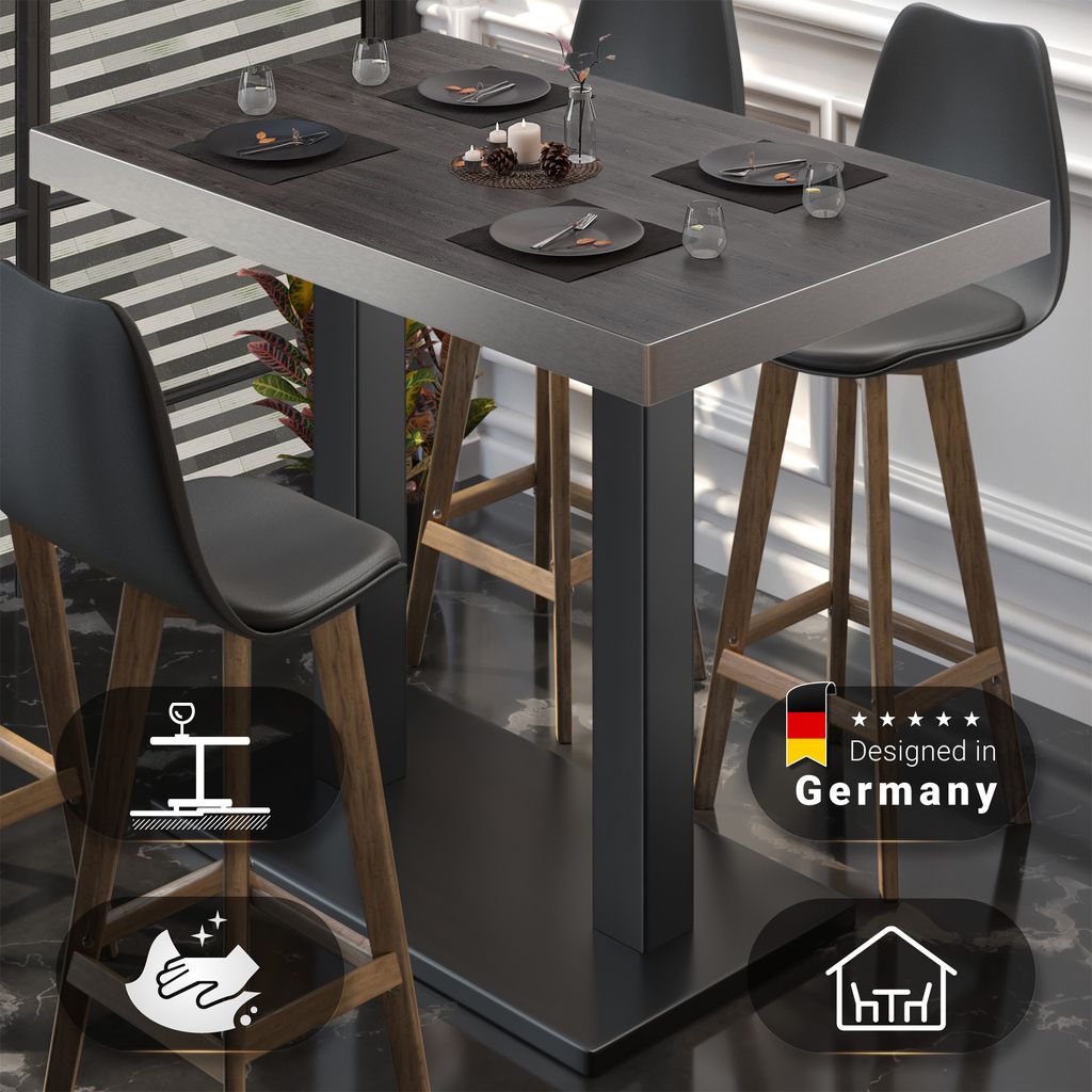 BM | Bistro Stehtisch | 110 x 60 x 110 cm | Rechteckig | Edelstahl Rand | Wenge / Schwarz | Gastro Steh Tisch Restaurant