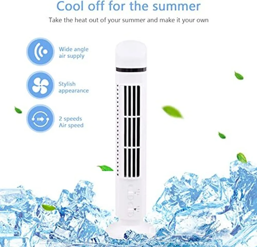 Mini ventilatore condizionatore d'aria, 3 W cooler desktop LED, condizionatore USB telefono cellulare, 2 velocità ufficio, viaggi, sport (bianco)