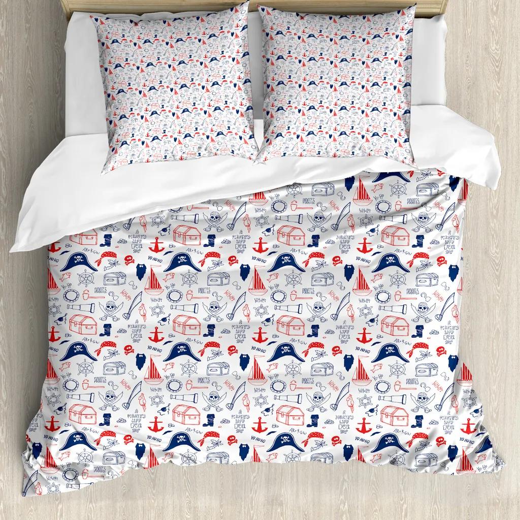 Housse de Couette 200x200 pour Lit Double Thème Mer et Pirates avec Taie