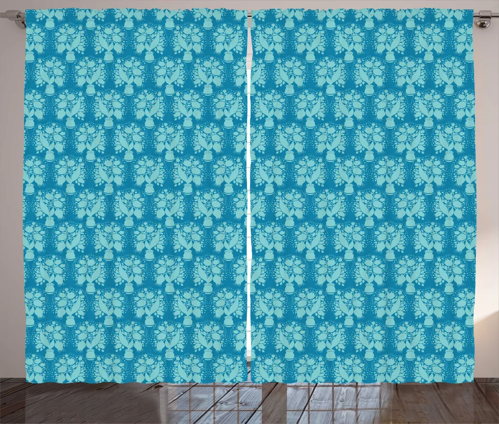 Rideau rustique ABAKUHAUS Millésime, fleurs abstraites, 280x225cm bleu