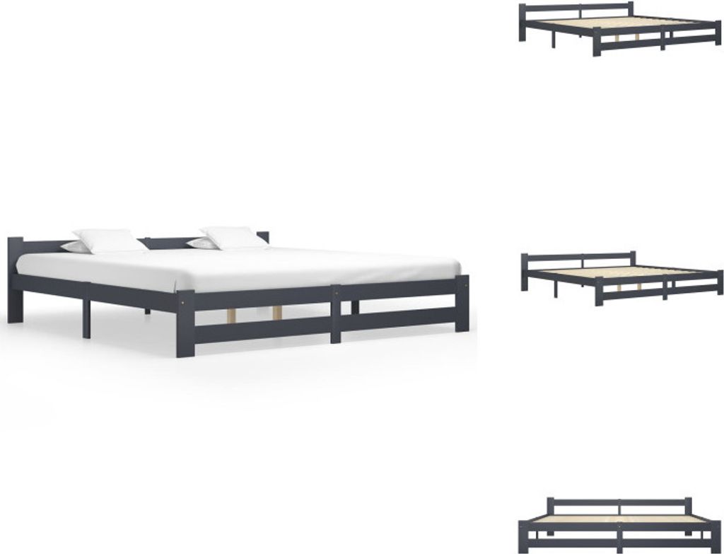 vidaXL Massivholzbett Dunkelgrau Kiefer 200x200 cm - Betten & Bettgestelle