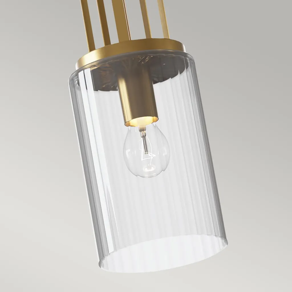 Suspension Verre Strié Kimrose Laiton Brossé pour Ampoule Culot E27